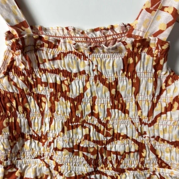 Nicole Miller NWT SZ XS Linen Orange,Cream,Yellow Sun Mini Dress w/Smocking - Picture 2 of 16